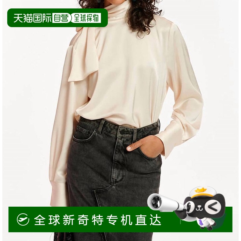 自营essentiel antwerp灰白色缎面蝴蝶结上衣 - 灰白色 【美国奥