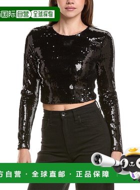 自营L'AGENCE Rogan裁剪亮片上衣-黑色 美国奥莱直发性感