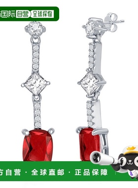 simona925 纯银白色和枕形切割 CZ 耳环 - 模拟 - 红色 【美国奥