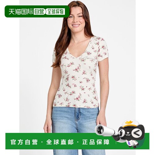 自营 guess弗兰基标志T恤-美丽的花鸽白色 美国奥莱直发