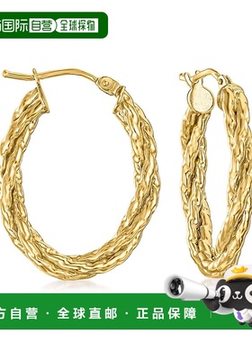 自营 Ross-Simons 意大利 14kt 黄金扭纹椭圆形圈形耳环 - 黄色