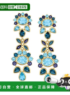 自营Ross-Simons 18kt 金同色蓝色托帕石和堇青石吊式耳环 紫色