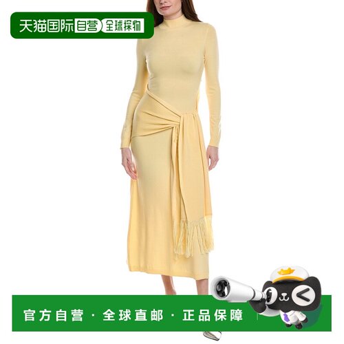 自营Lela Rose Wool-Blend Wrap Dress - yellow 美国奥莱直发