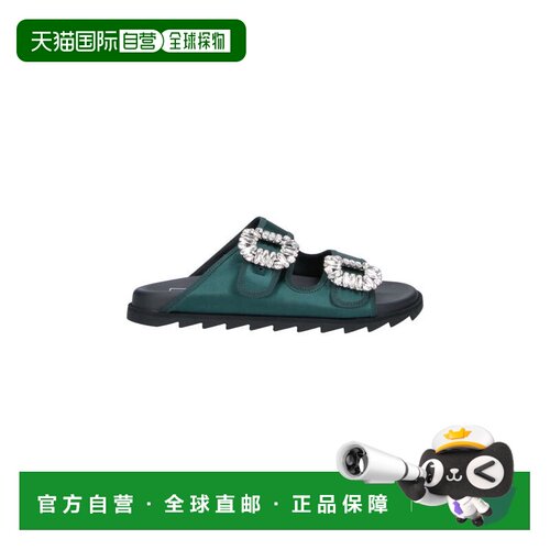 自营roger vivierGreen Slidy Viv Satin Strap Mules - green 美