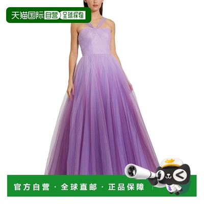 自营Mac Duggal Cross Front Strap Ombre Tulle Gown - purple