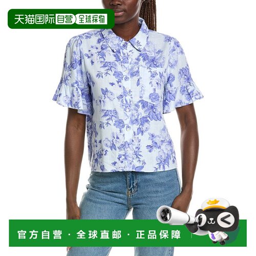 自营CeCe袖口亚麻混纺衬衫-紫色 美国奥莱直发