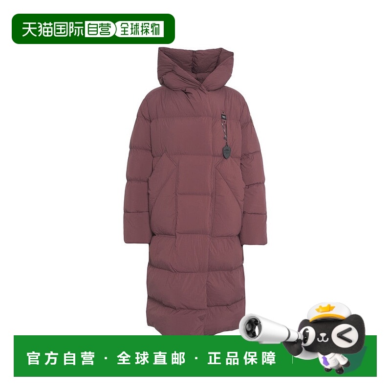 自营blauer长款绗缝羽绒服，带舒适兜帽，长款-酒红色 美国奥莱直