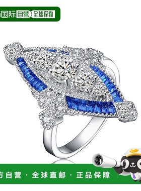 自营 GENEVIVE 纯银蓝宝石立方氧化锆现代戒指 - 蓝色 美国奥莱直