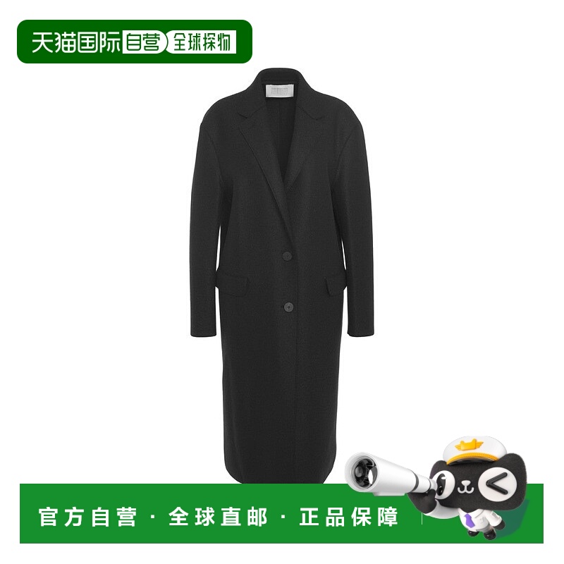 自营harris wharf londonLong Black Virgin Wool Coat With Clas