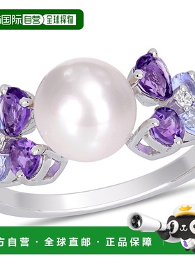 自营 Mimi & Max 8-8.5 毫米白色养殖淡水珍珠、钻石、坦桑石和紫