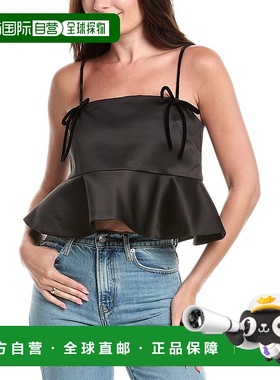自营 GANNI Duchesse缎面上衣-黑色 美国奥莱直发新款吊带背心