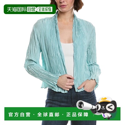 自营EILEEN FISHER Crinkled High Collar Silk Jacket - blue 美