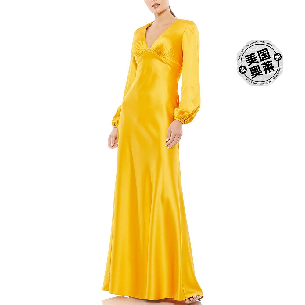 mac duggal女士 Satin Maxi Evening Dress marigold【美国奥莱