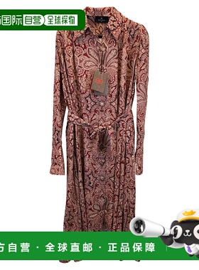 自营Etro Paisley印花Midi衬衫连衣裙，红色粘胶纤维-红色 美国奥