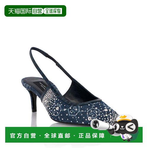 自营philipp pleinDenim Mid Heels Slingbacks Monogram水钻-浅