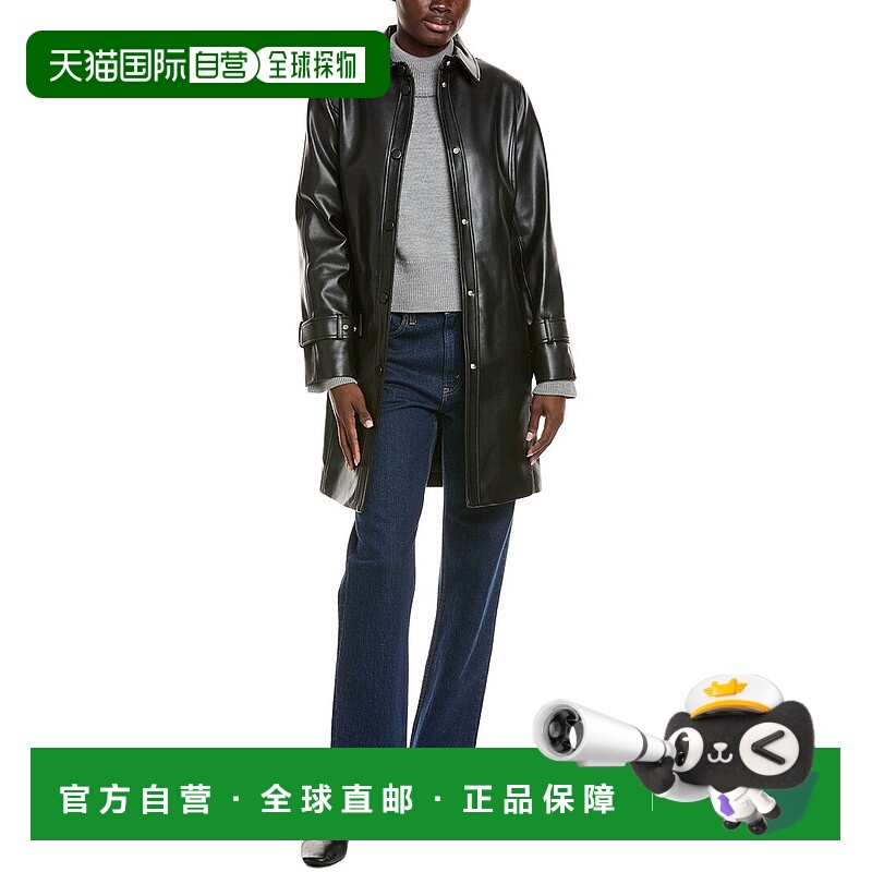 自营Via Spiga Snap Front Tie Belt Jacket - black 美国奥莱直