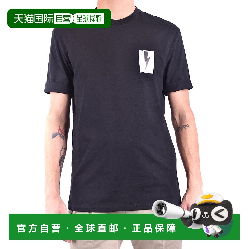 自营neil barrettBlack Short-Sleeve T-Shirt With Lightning Bo