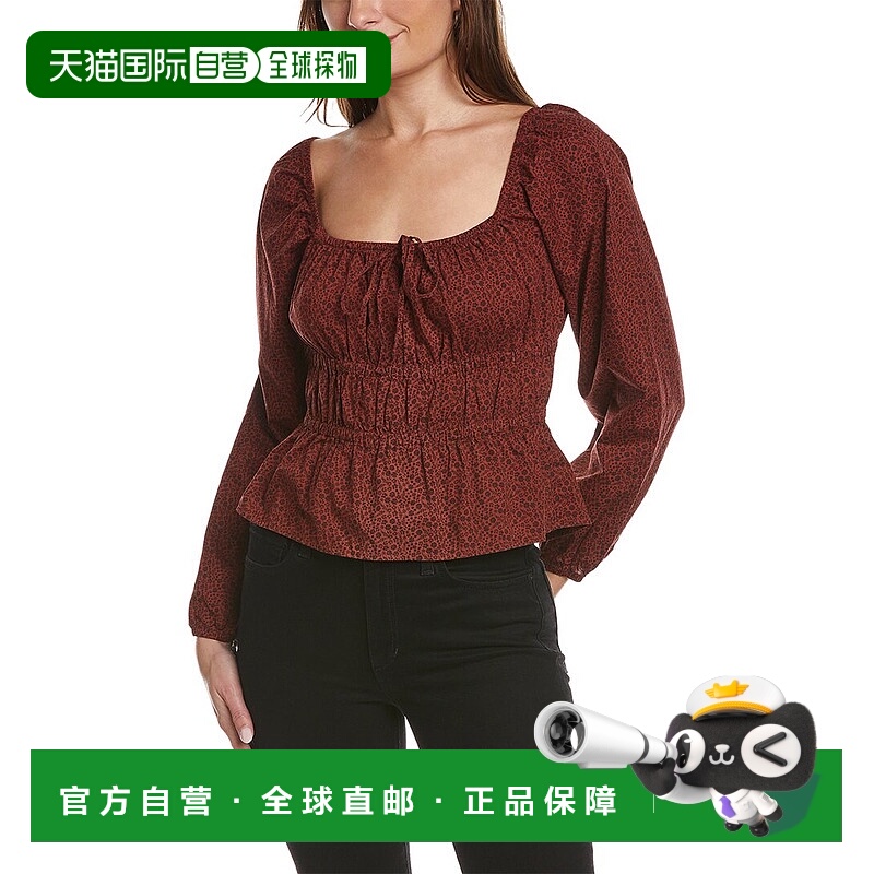 自营 Nation LTD Gianna 松紧腰衬衫 - 红色 美国奥莱直发泡泡袖