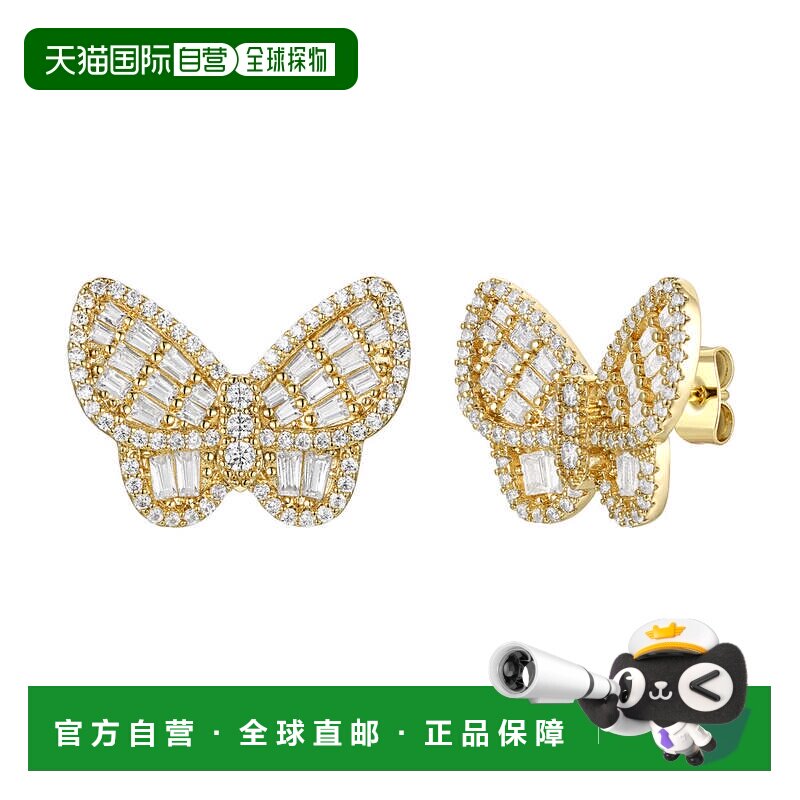 自营 genevive14k 镀金纯银钻石方晶锆石簇状蝴蝶耳钉 - 棕色 美
