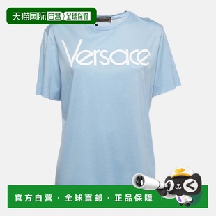 自营Versace Light Blue Cotton Logo Embroidered Tribute T-Shi