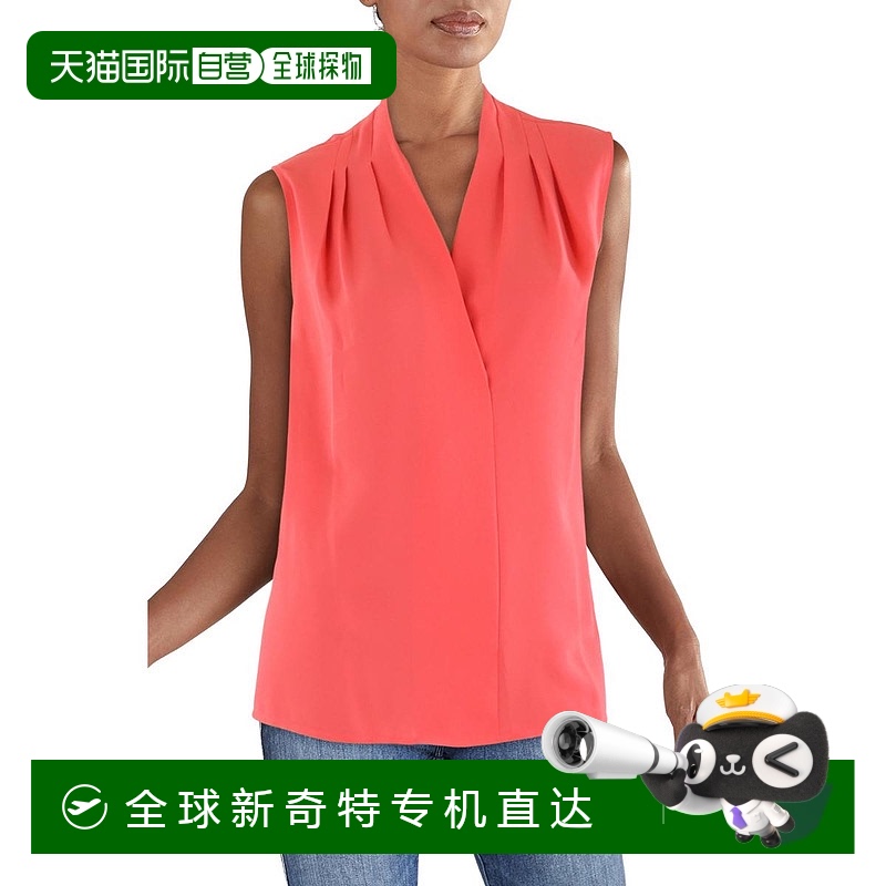 自营 anne klein女式褶皱雪纺衬衫-红梨 【美国奥莱】直发