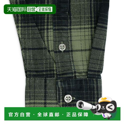自营purple brand格子法兰绒长袖衬衫 绿色休闲纽扣衬衫 - 绿色