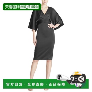 自营Theia Kimono Satin Cocktail Dress - black 美国奥莱直发