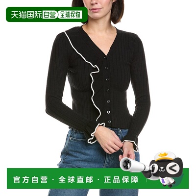 自营Gracia Knitted Ruffle V-Neck Top - black 美国奥莱直发
