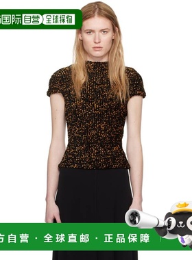 1h可退 香港直邮潮奢 TOTÊME 女士 黑色 & 橙色抽褶 T 恤 242WRT1