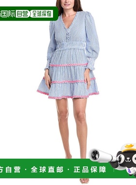 自营 Sail to Sable V领烟熏腰迷你连衣裙-蓝色 美国奥莱直发