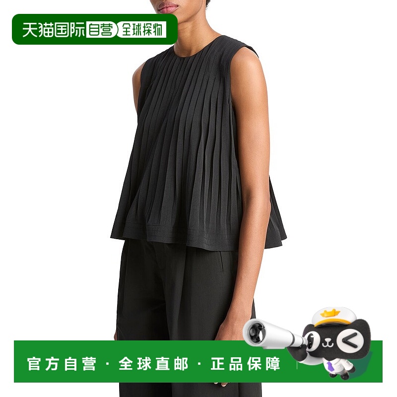 自营Vince Pleated A-Line Crewneck Top - black 美国奥莱直发