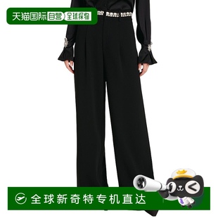 子 自营cinq sept五到七条莱茵石链Genna裤 直 黑色 美国奥莱