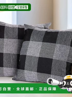 zulay kitchen2 件装水牛格纹抱枕套（20x20 英寸）- 灰色和黑色