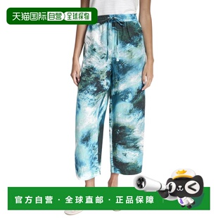 自营DKNY Pull On Printed Linen Pant - Blue 女装美国直发奥莱