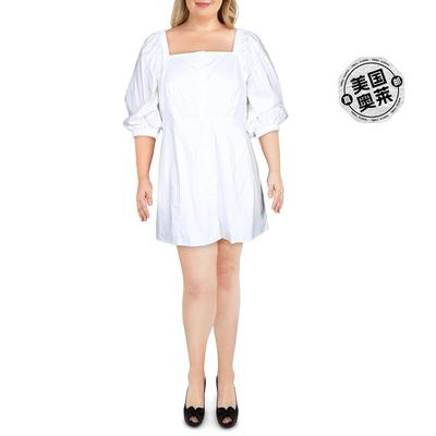 danielle bernsteinPlus 女士 Mini Puff Sleeve Shirtdress whit