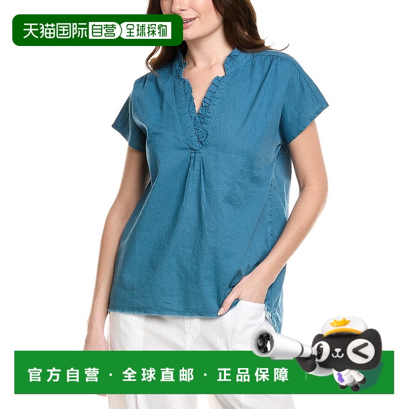 自营 XCVI可穿戴Idra褶边亚麻混纺上衣-蓝色 美国奥莱直发