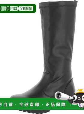 自营Nina Pensee靴子女孩黑色皮革膝盖高背拉链圆头ZPO3424-黑色