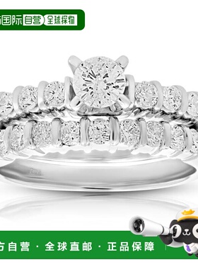 自营 vir jewels1 cttw 钻石通道套装婚礼订婚戒指套装 14K 白金