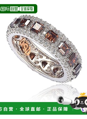 自营Suzy Levian 纯银立方氧化锆棕色和白色现代永恒戒指 棕色 美