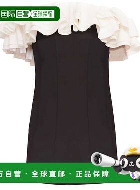 自营 STAUD 女式 Kiara 露肩荷叶边领口黑色紧身连衣裙 - 黑色 美