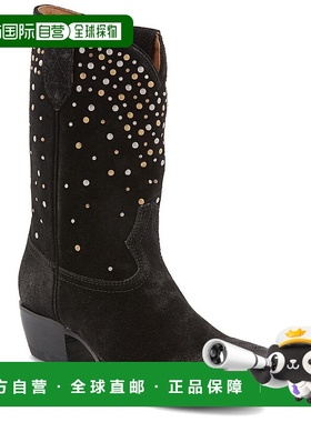 自营 Frye Sacha中钉绒面靴-黑色 美国奥莱直发女靴中筒靴