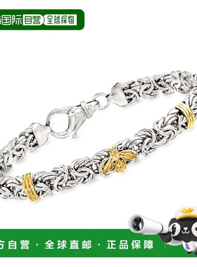 Ross-Simons 纯银拜占庭式手链带 14 克拉黄金蜜蜂和酒吧站 - 7