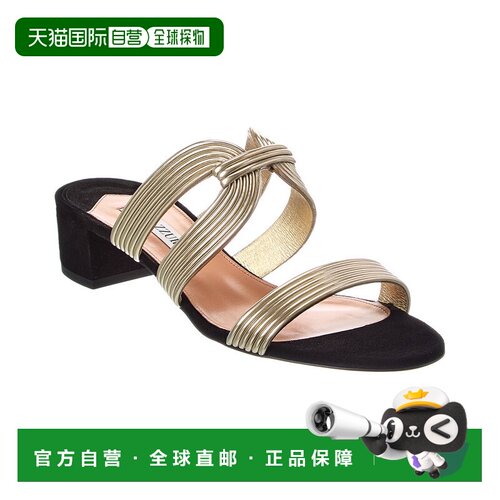 自营Aquazzura Scenes 35皮革及麂皮凉鞋-金色 美国奥莱直发