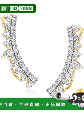 自营 Ross-Simons 14kt 黄金钻石耳挂 - 白色 美国奥莱直发耳饰
