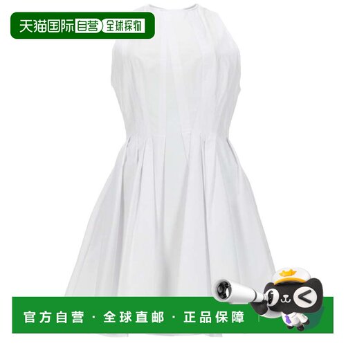 自营sportmax白色无袖迷你连衣裙，搭配喇叭形百褶裙-白色 美国奥