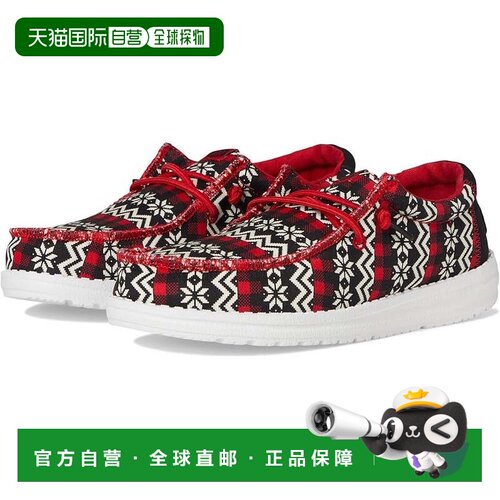 自营Kids Hey Dude Wally Ugly Sweater 42709-063 Black Red Fai