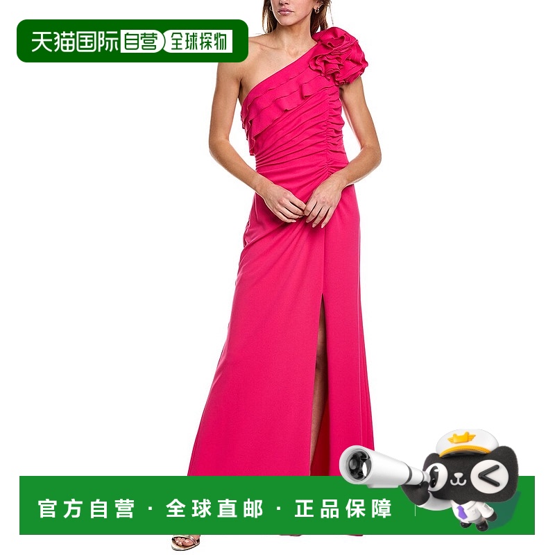 自营 Tadashi Shoji One Shoulder Solid Gown - pink 美国奥莱直