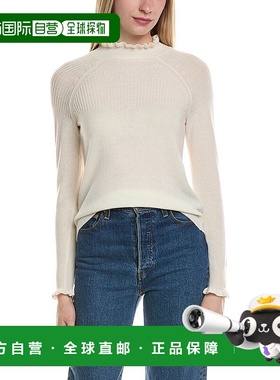 自营sofiacashmere罗纹和褶边立领羊毛和羊绒混纺毛衣-白色 美国