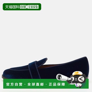 自营Aquazzura Navy Blue Velvet Martin Slip On Loafers - navy