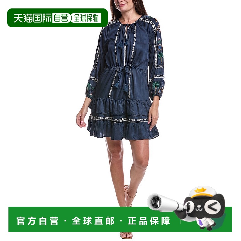 自营 johnny was约翰尼是娇小的Lexie分层迷你连衣裙-蓝色 美国奥
